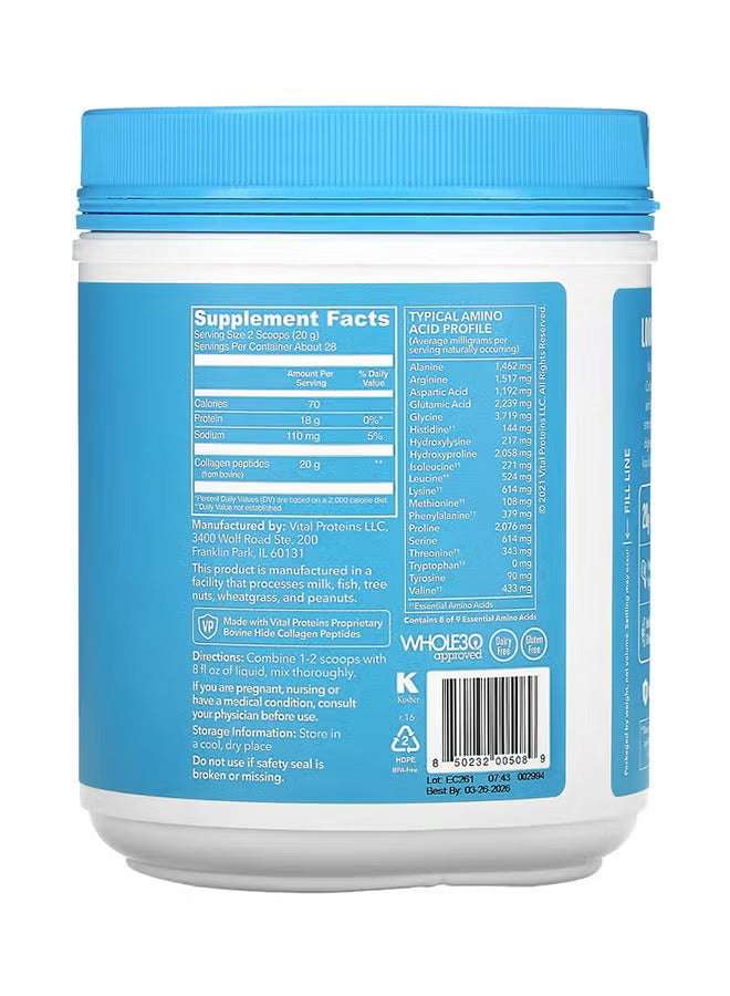 Vital Proteins collagen peptides UAE supplement container with detailed nutrition facts on the back
