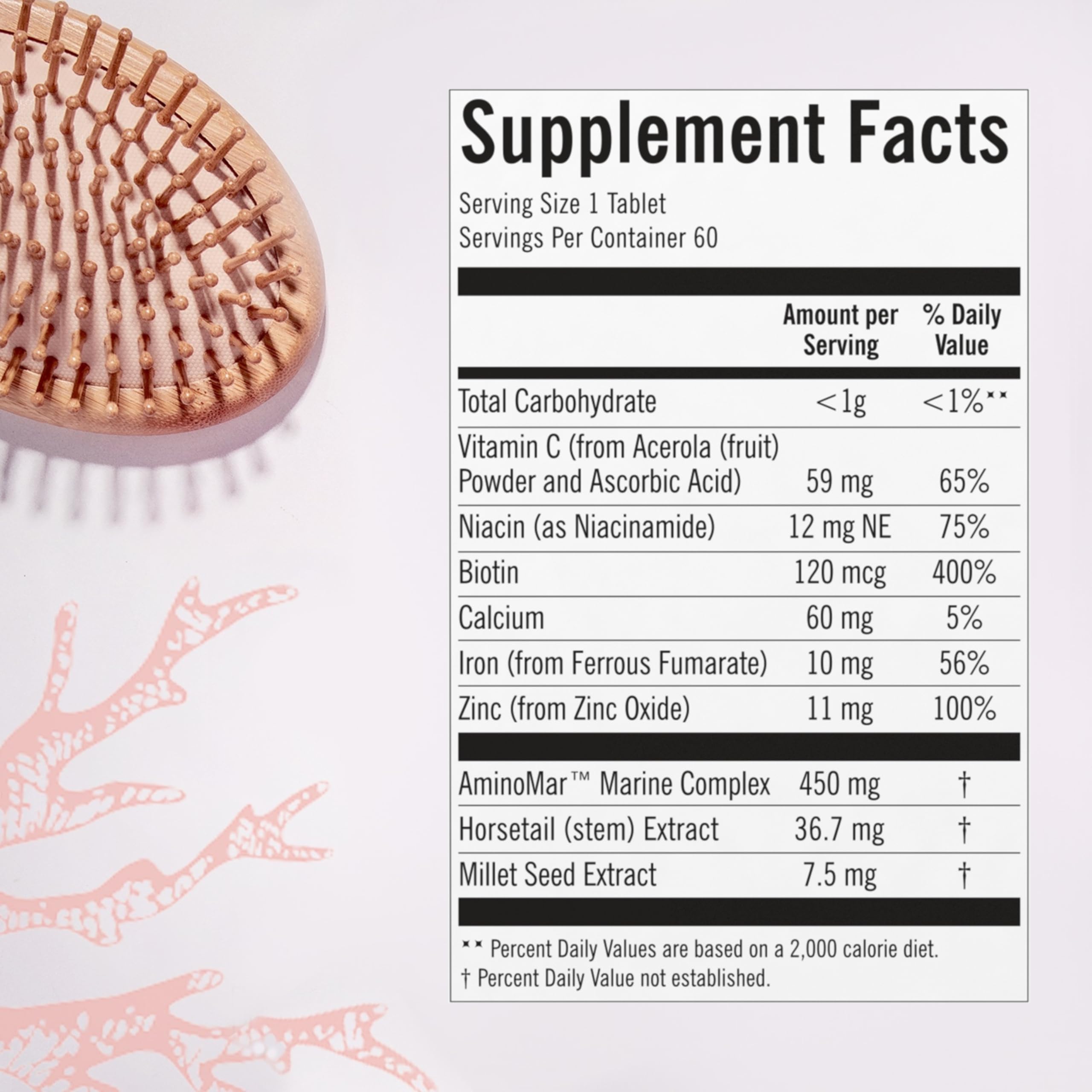 Supplement facts label for Viviscal with hairbrush and ingredients list Viviscal hair growth supplement for women