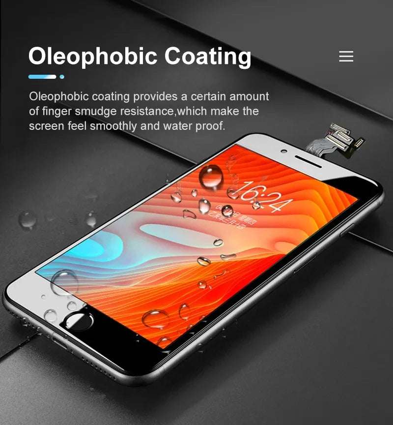 Mumzar iPhone SE 2016 screen replacement front glass LCD assembly with oleophobic coating and water droplets