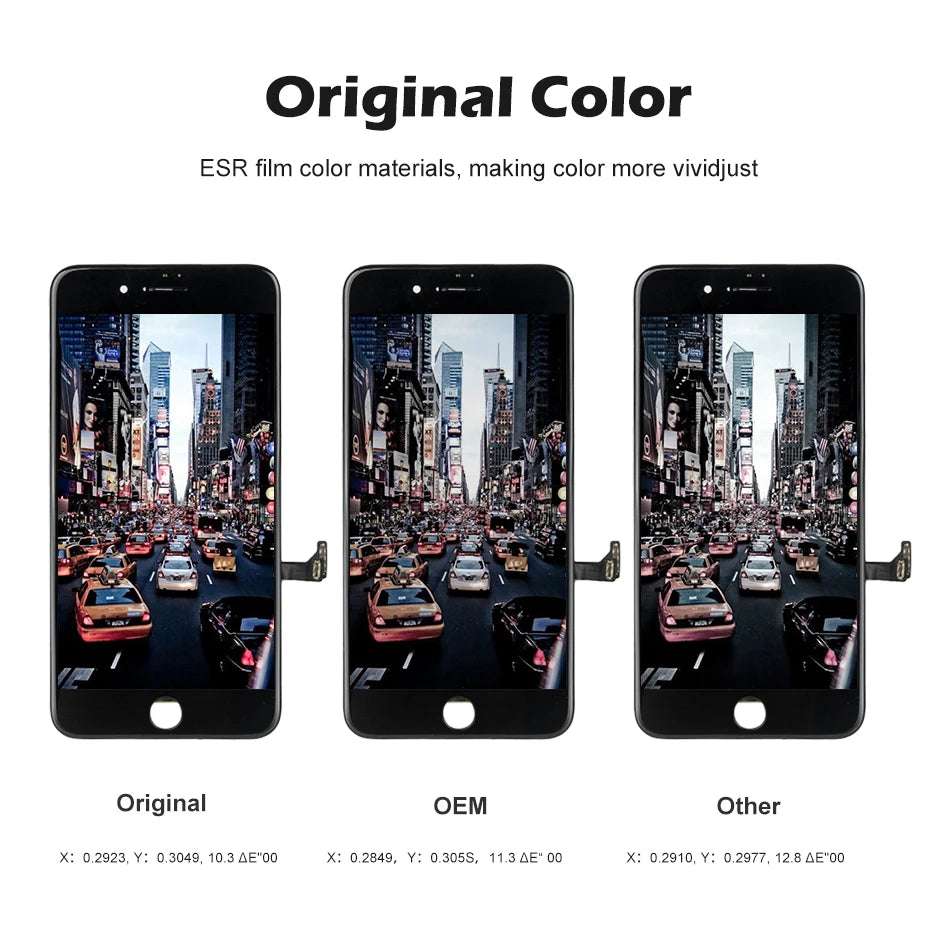 Mumzar iPhone SE 2016 screen replacement black LCD assembly showing Original OEM and Other display color comparison