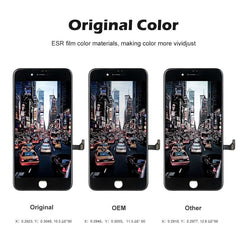 Mumzar iPhone SE 2016 screen replacement black LCD assembly showing Original OEM and Other display color comparison