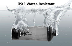 VOLTRX electric protein shaker bottle gray with black lid submerged in splashing water showing IPX5 water resistant