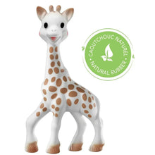 White giraffe teether with orange-brown spots and natural rubber stamp