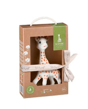 Sophie La Girafe teether in gift box with white giraffe figure and orange-brown spots