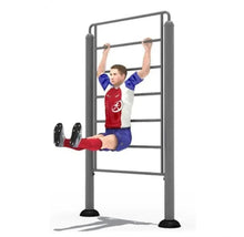 Multi-functional training station frame with pull-up bar and lower parallel grips, dark gray