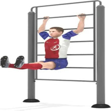 Multi-functional training station with top pull-up bar and side support posts, dark gray