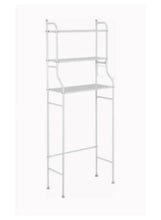 Wall-mounted rack frame with multiple open shelves and vertical legs
