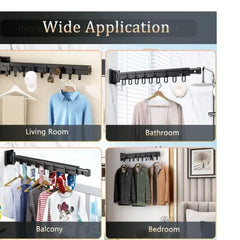 Huitich wall-mounted foldable clothes hanger rack shown in living room bathroom balcony and bedroom for versatile drying
