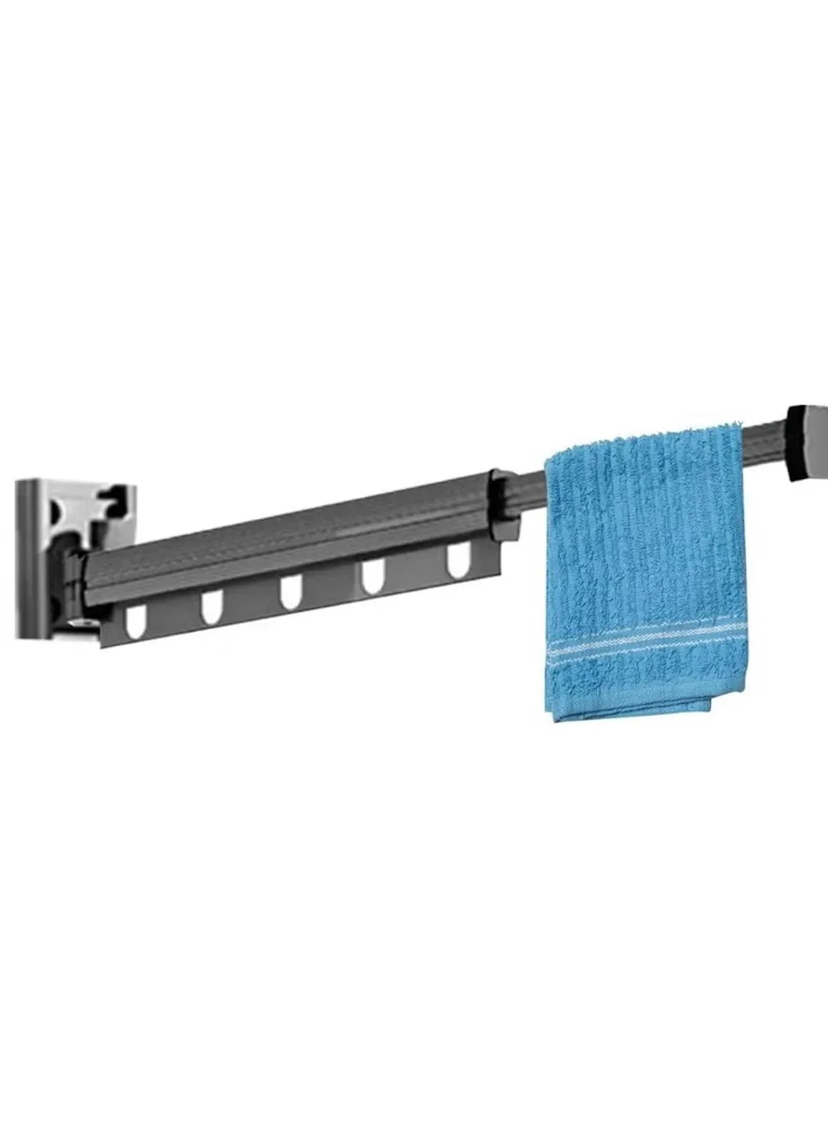 Wall-mounted folding hanger with 5 hooks, aluminum bar and end brackets
