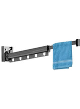 Wall-mounted folding hanger with 5 hooks, aluminum bar and end brackets