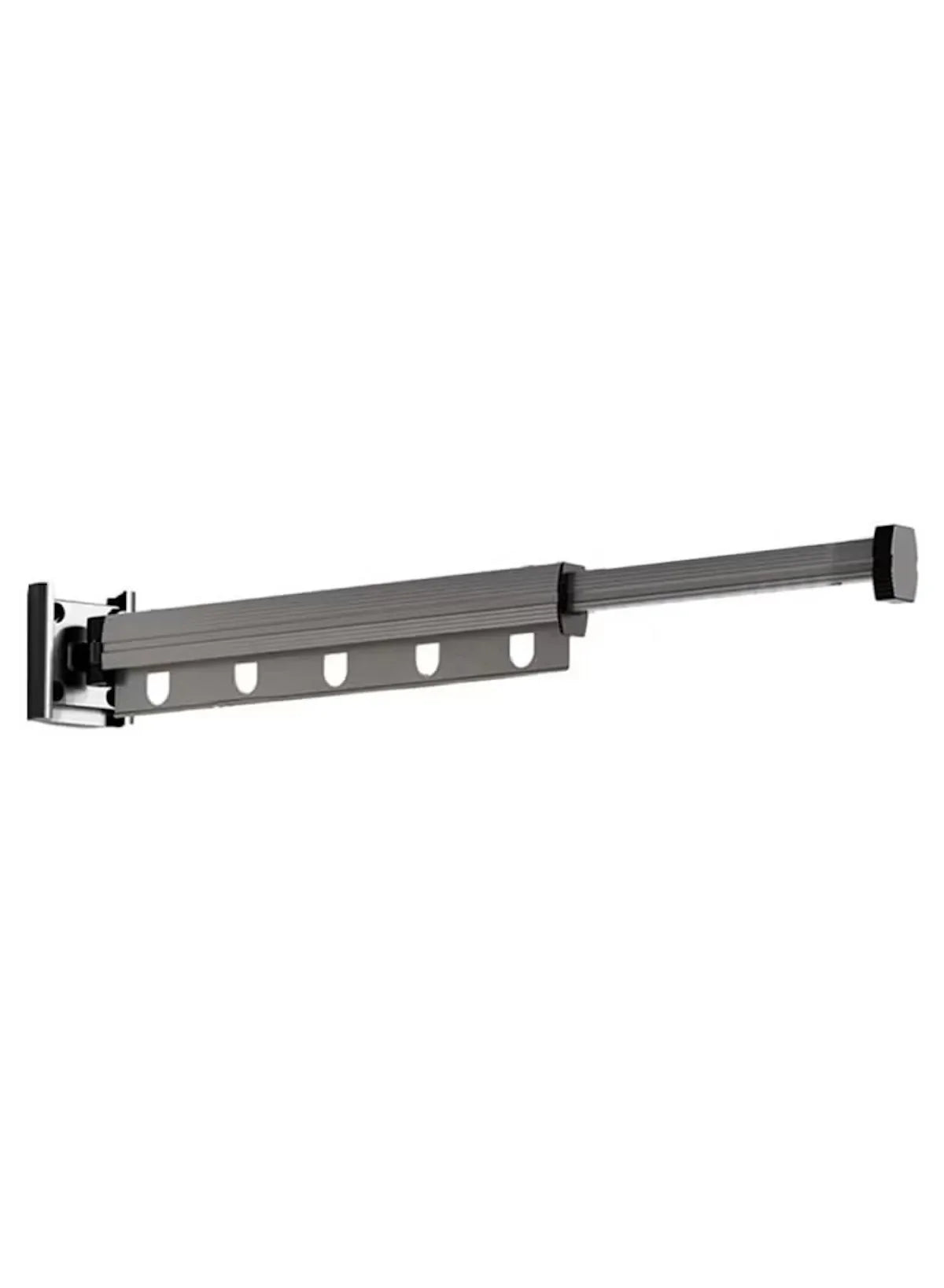Wall-mounted folding hanger with 5 hooks and left mounting plate on extended bar