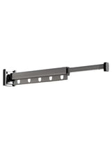 Wall-mounted folding hanger with 5 hooks and left mounting plate on extended bar