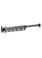 Wall-mounted folding hanger with 5 hooks and left mounting plate on extended bar