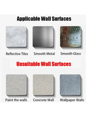 Wall surface compatibility chart for wall-mounted hanger: reflective tiles, metal, glass