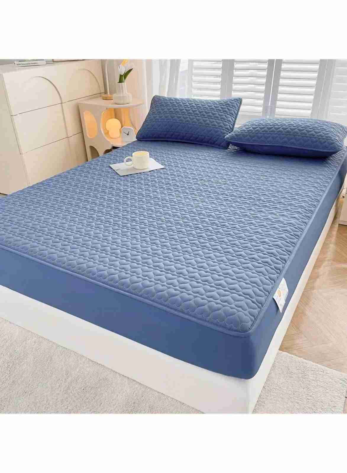 Waterproof Fitted Bedding Topper Set - King Size (180 x 200 cm) - Blue Protect Your Mattress and Pillows Includes 2 Pillowcases online in Dubai and UAE at Mumzar.com better value compared to Noon, Amazon.ae, Carrefour, and Dubizzle when you shop for adults and kids at Mumzar.com free delivery in Dubai, Abu Dhabi, Sharjah, Ajman, Umm Al Quwain, Fujairah, and Ras Al Khaimah.