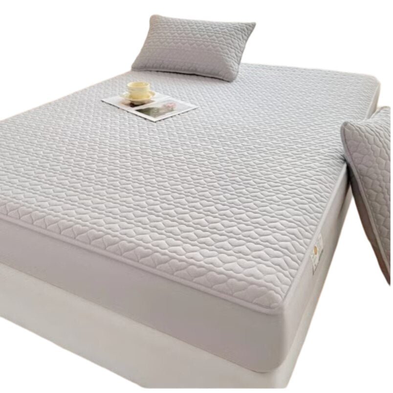 Huitich waterproof king size bedding set fitted sheet with quilted texture in light gray