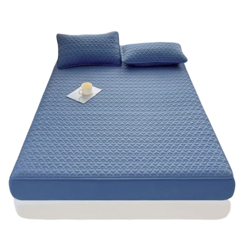 Huitich waterproof king size bedding topper in blue with matching pillows and quilted texture