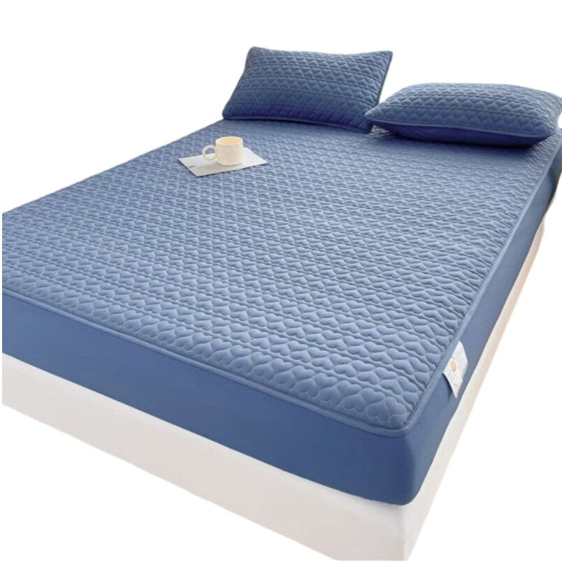 Huitich waterproof king size bedding topper in blue with quilted pattern and matching pillows