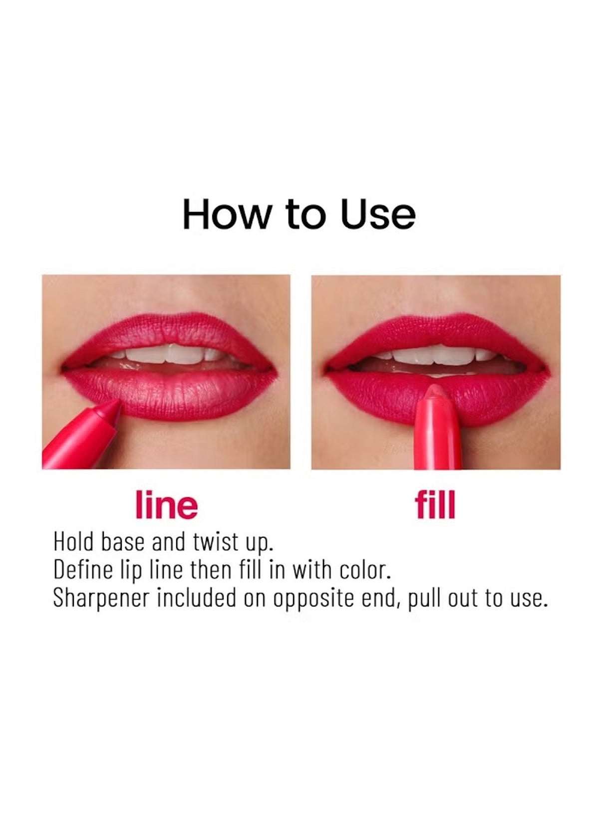 Huitich waterproof lip liner pen demonstrating how to line and fill lips with vibrant color