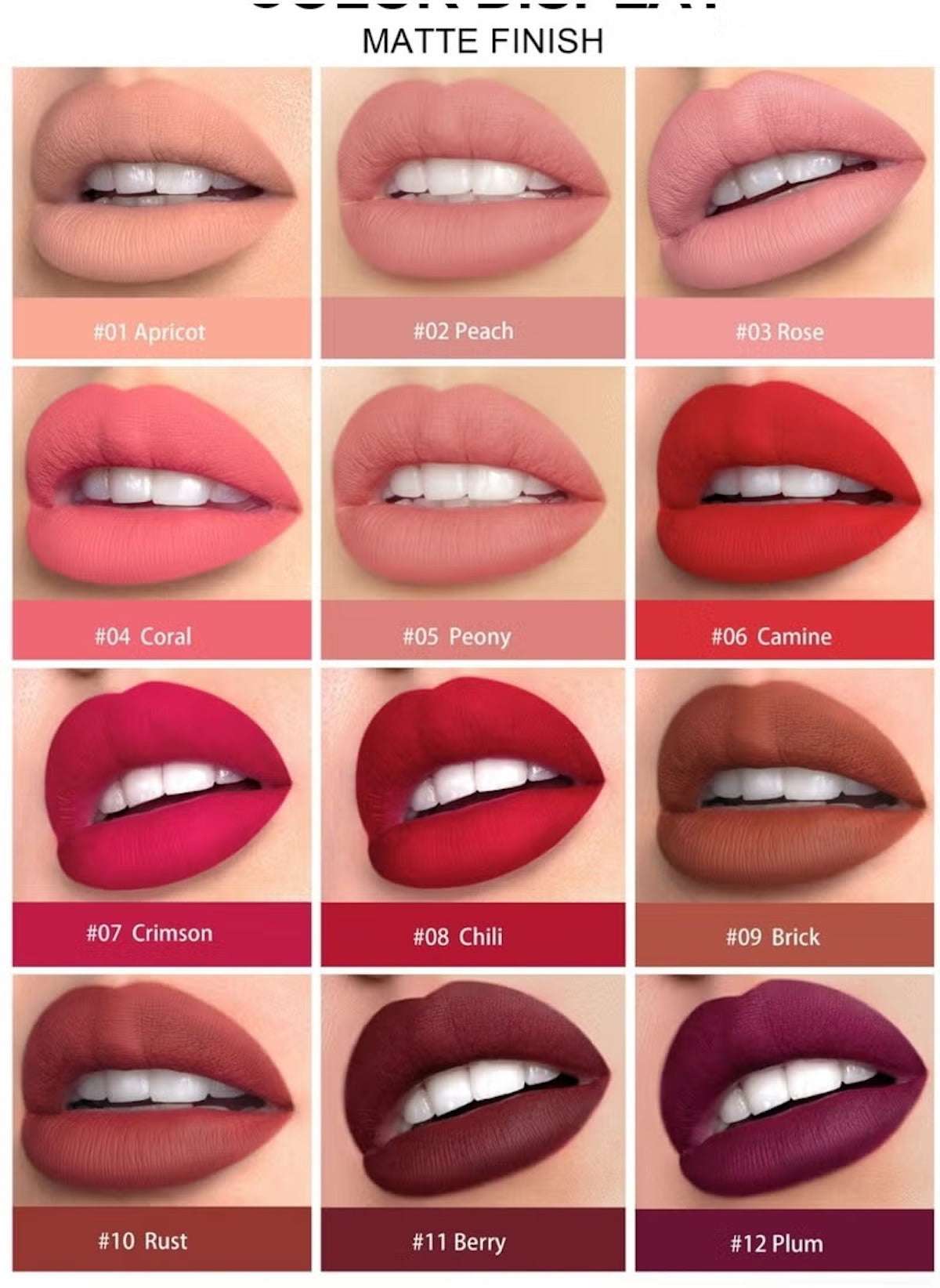 Huitich waterproof lip liner pen matte finish shades from Apricot to Plum on lips