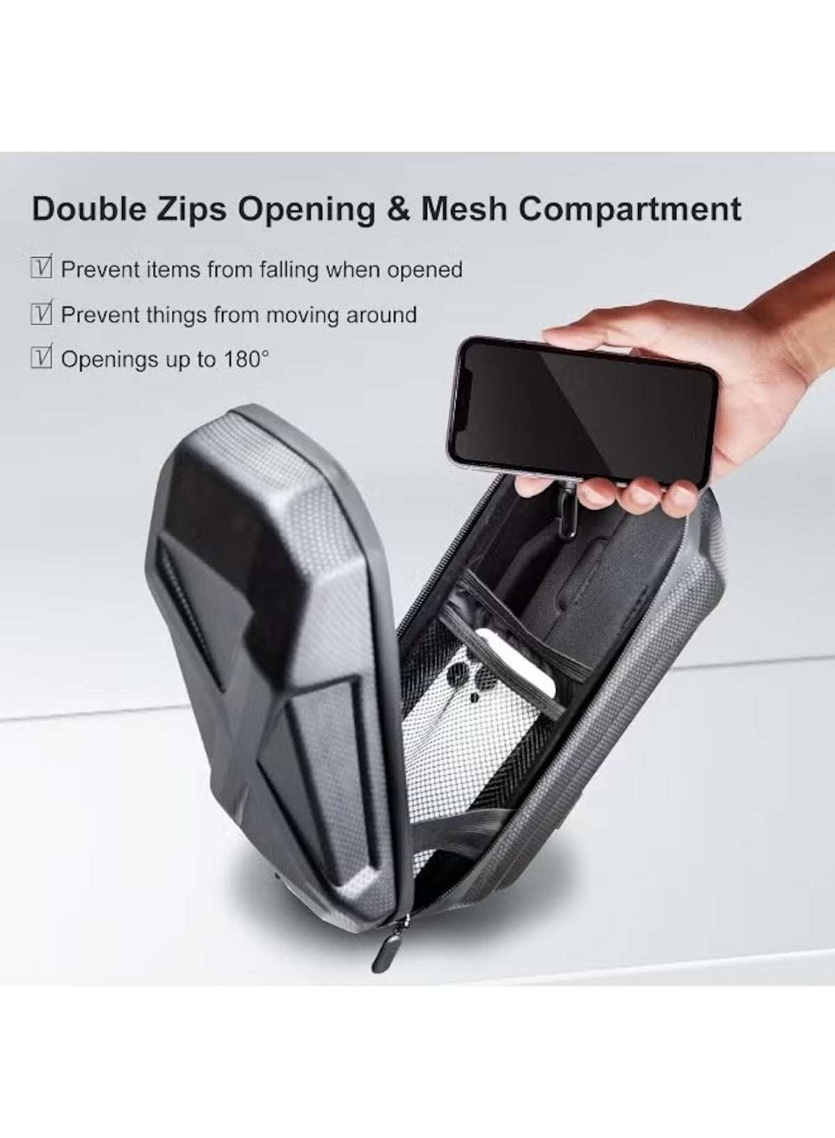 Huitich waterproof scooter front bag with double zips opening and mesh compartment for secure storage