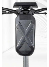 Hard-shell scooter front bag mounted on handlebar with fastening straps