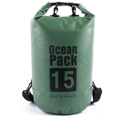 Huitich waterproof sport shoulder bag in green with ocean pack 15 liter capacity and roll-top closure