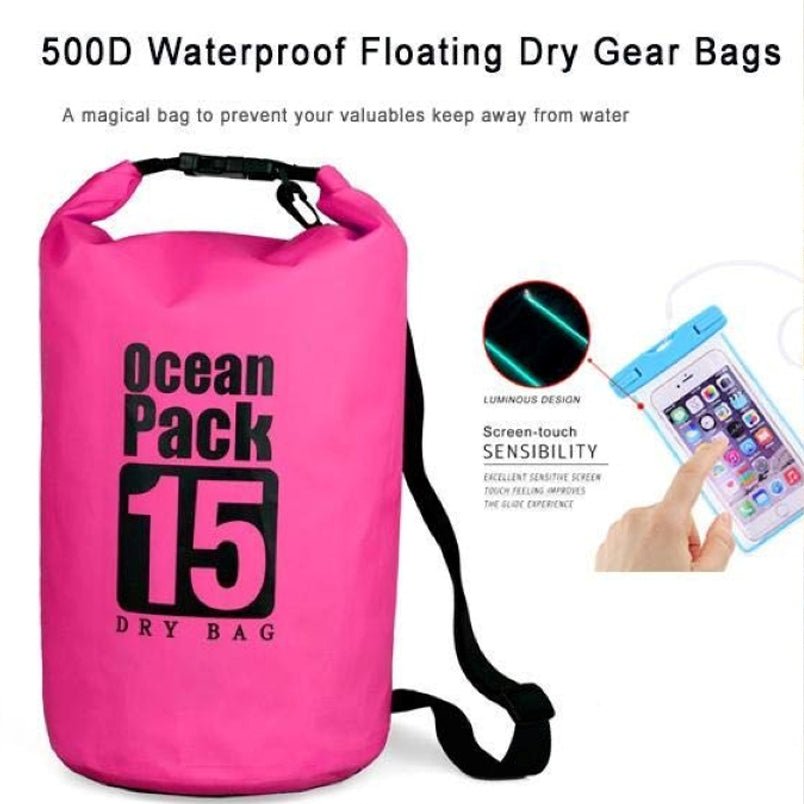 Huitich waterproof sport shoulder bag in bright pink with 15L capacity and floating dry gear protection