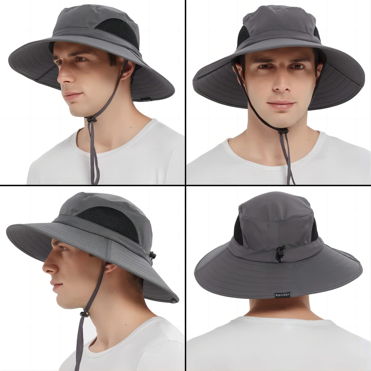 Waterproof sun hat for men in gray with wide brim and adjustable chin strap from EINSKEY Store