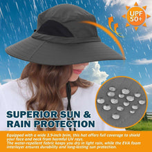 Men’s dark gray wide-brim sun hat with mesh panel and drawstring chin cord.