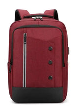 Waterproof travel backpack, maroon with zip front and vertical side pocket