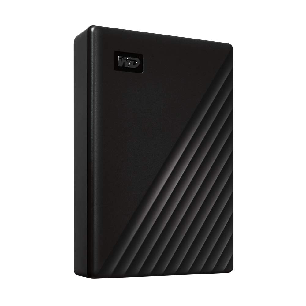 Western Digital portable hard drive for laptop with sleek black textured design