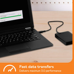 Western Digital reliable backup storage device connected to laptop for fast data transfers