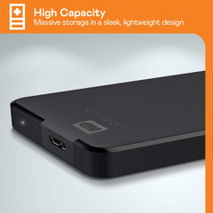 Western Digital black external hard drive reliable backup storage device with high capacity sleek design