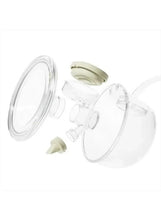 Breast pump milk collector cup set with flanges, silicone insert, and connector piece