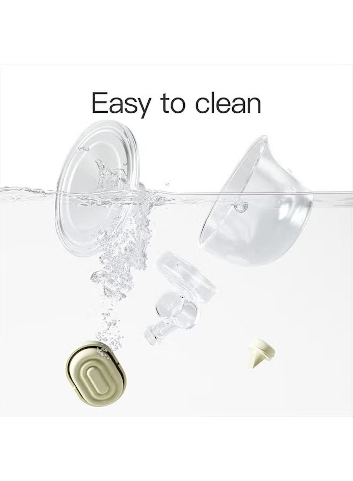 Phanpy wearable breast pump milk collector parts shown in water, highlighting easy to clean design