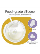 Food-grade silicone breast pump cup with replaceable flange sizes, 24mm and 20mm inserts