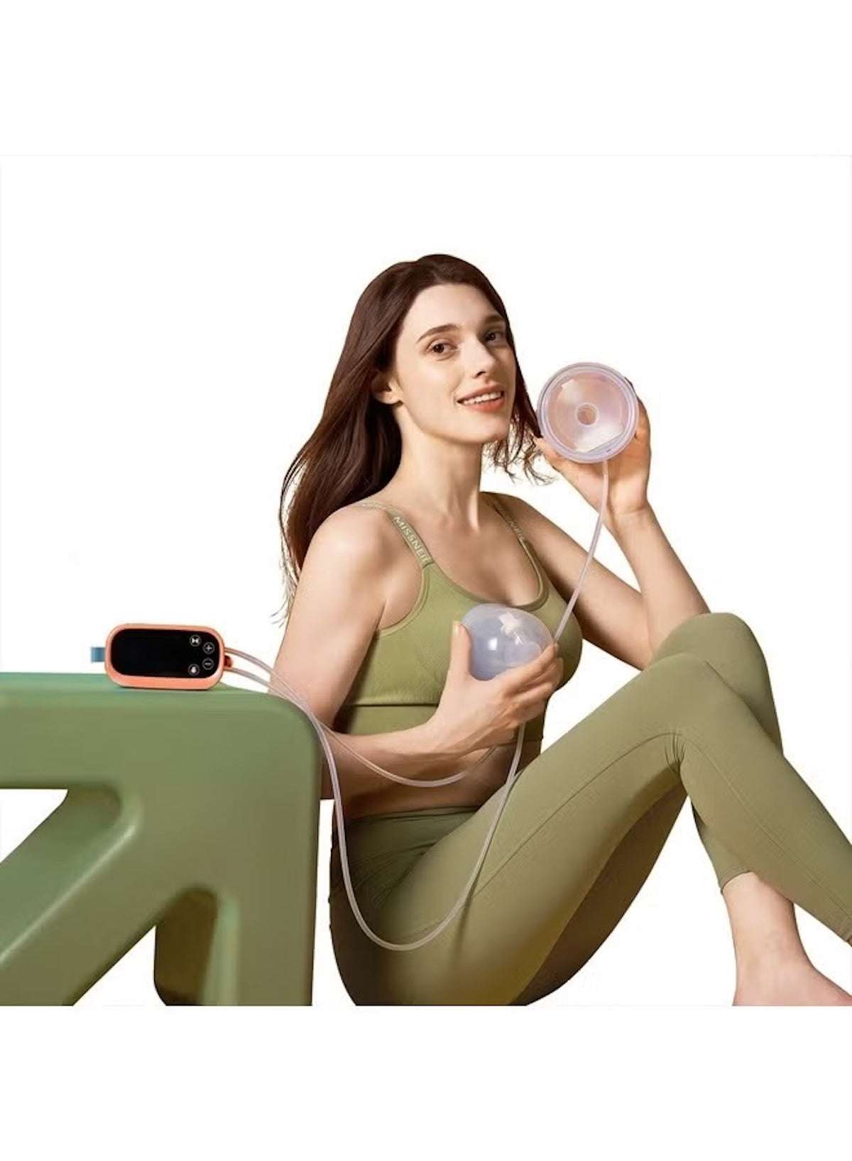 Woman using Phanpy wearable breast pump milk collector for comfortable and convenient pumping