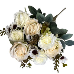 Huitich wedding centerpiece artificial flowers with cream roses and white daisies floral decor