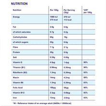 Weetabix Protein Crunch chocolate nutrition facts table, per 100g and serving