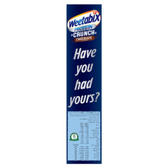 Weetabix Protein Crunch Chocolate 450g tall blue pack with branding Have you had yours slogan and nutrition panel