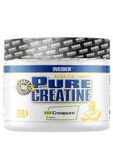 Creatine monohydrate powder tub, Pure Creatine 250 g label with Creapure mark