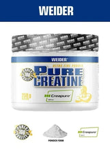 Weider Pure Creatine 250g powder tub with Creapure logo and powder-form icons
