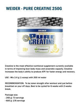 Weider Pure Creatine 250g unflavoured powder tub, Creapure label
