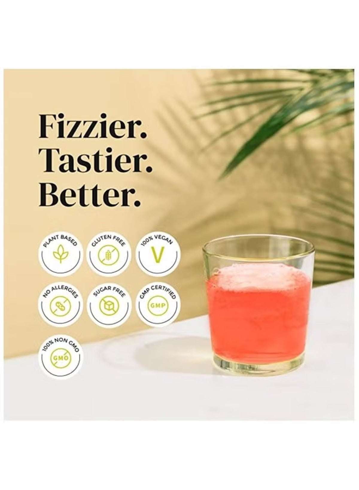 Apple cider vinegar effervescent tablets in a refreshing drink with health benefit icons