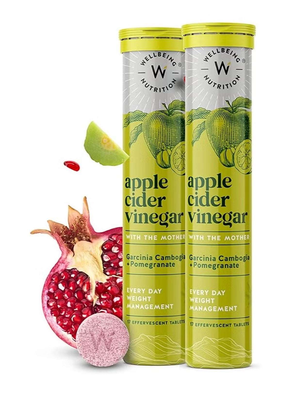 WELLBEING NUTRITION apple cider vinegar effervescent tablets with Garcinia Cambogia and pomegranate for weight management