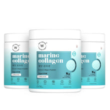 Set of marine collagen powder tubs, unflavored, turquoise front labels on white