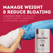 Fiber supplement canister on packaging with manage weight and reduce bloating text