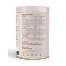 Nutrition information panel on fiber supplement powder canister with values table
