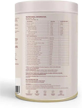 Nutrition information label on fiber supplement powder canister with ingredients table